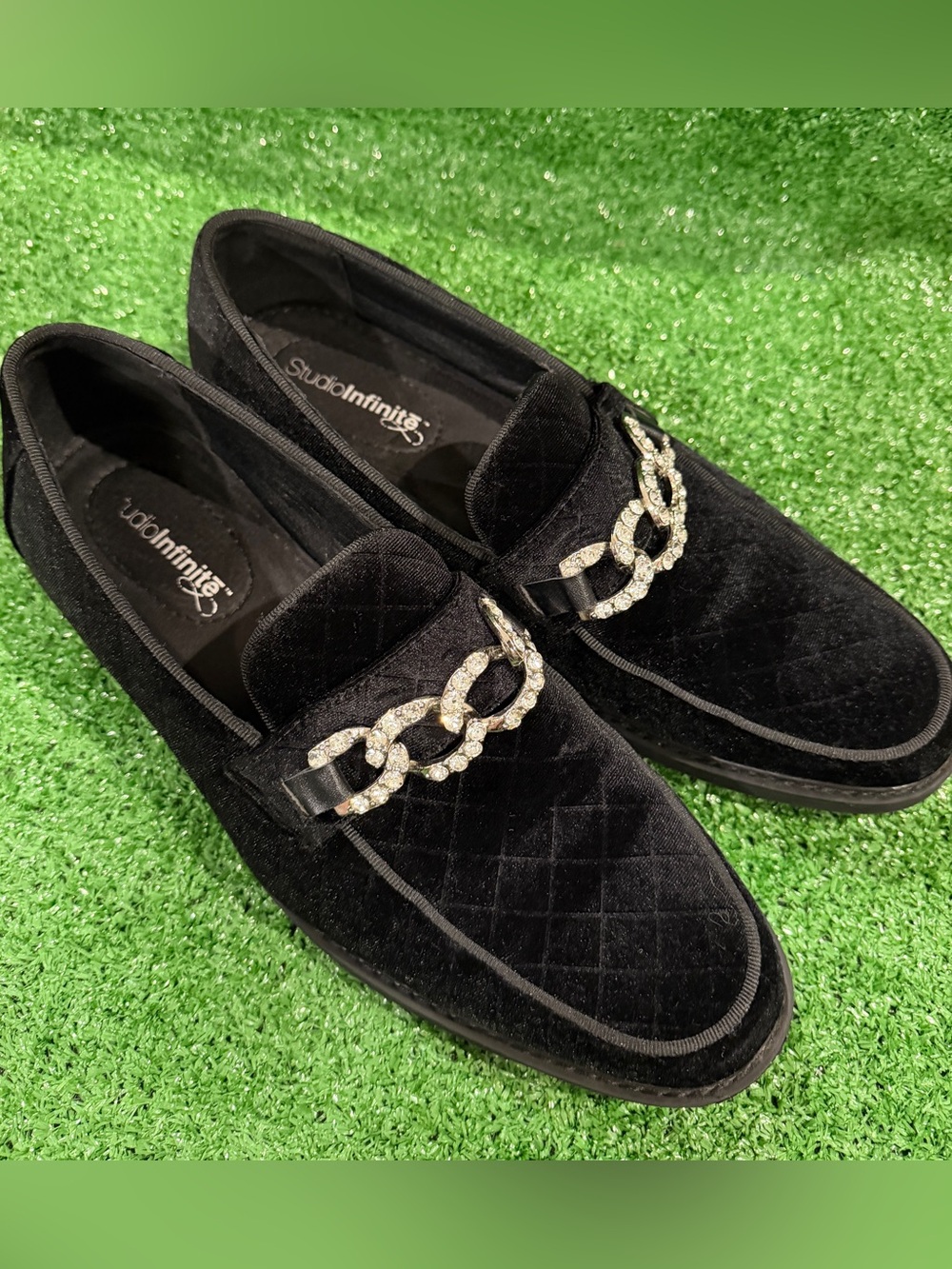 👞Black Velvet Chain-Trim Men’s Loafers 9.5